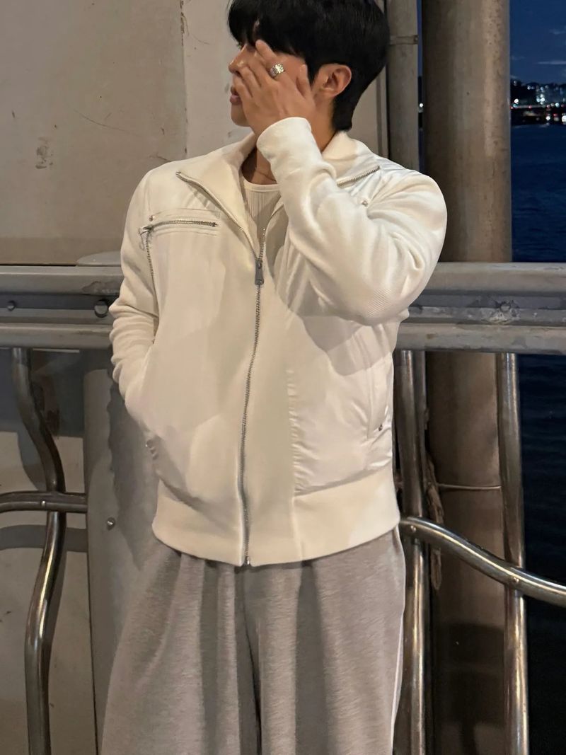 Banded zipper knit puffer jacket