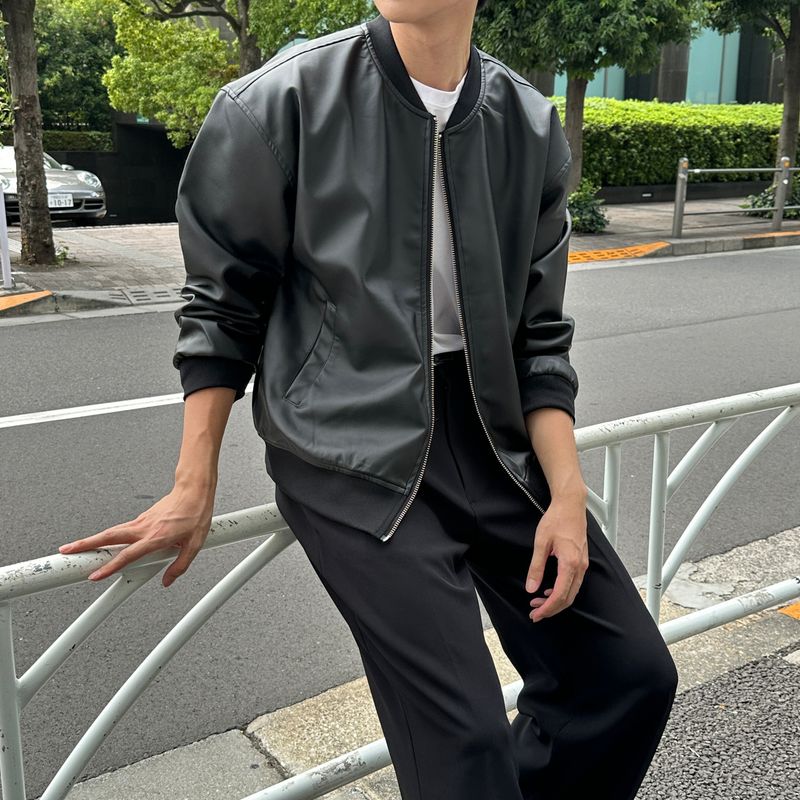 LMN Leather Oversized Fit MA-1 Jumper (Black)