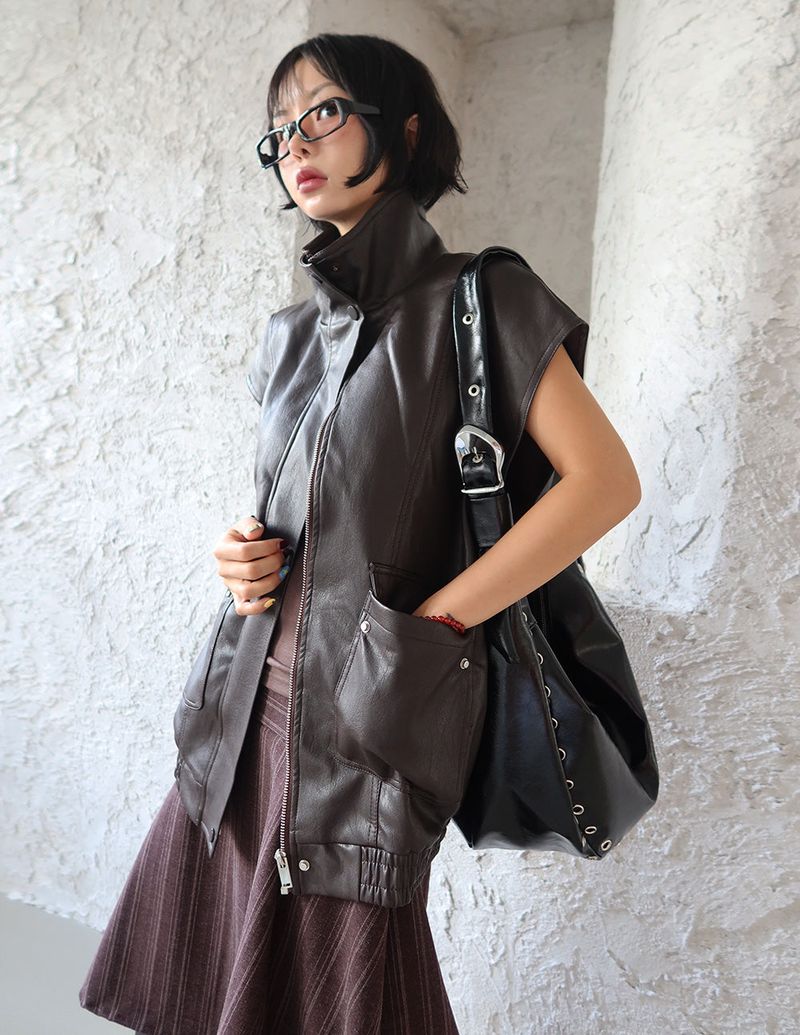 leather oversized fit vest jacket