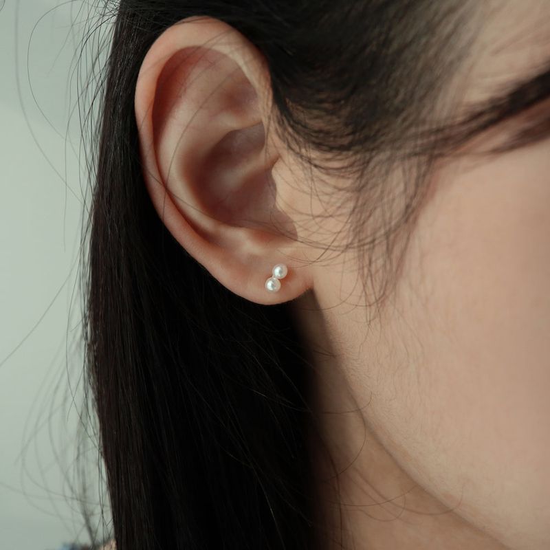 [single earring]14K gold twin pearl earring