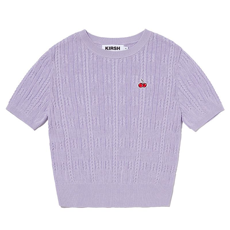 SMALL CHERRY CABLE CROP SHORT SLEEVE KNIT [LAVENDER]