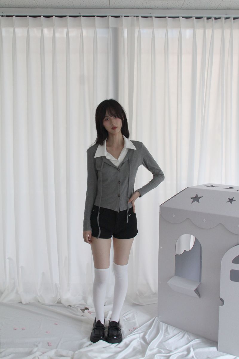 Layered Double Collar Cardigan T-shirt (2color)