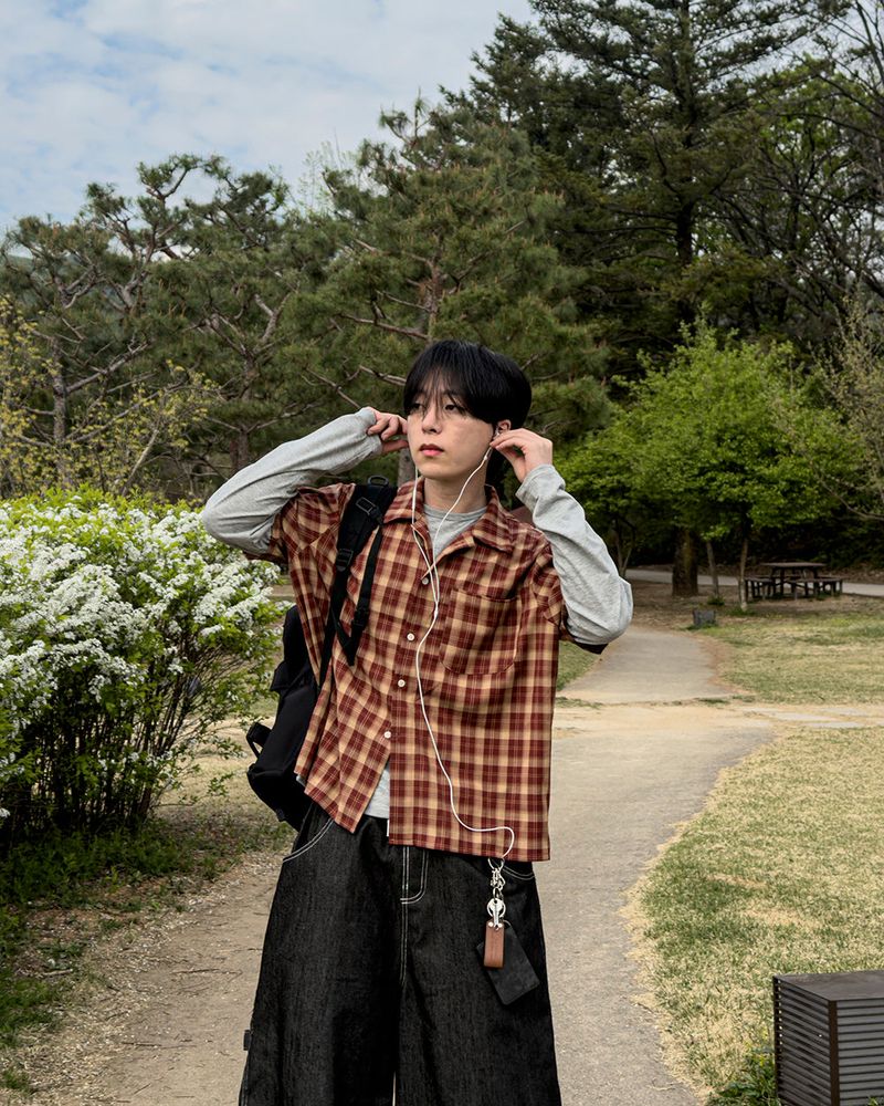 Rendro Square Check Half Shirt