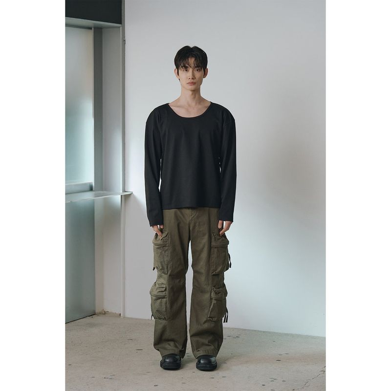 Signature leather cargo pants(Khaki)