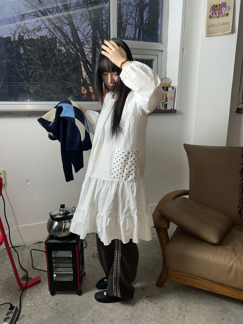 (2color) dot frill dress