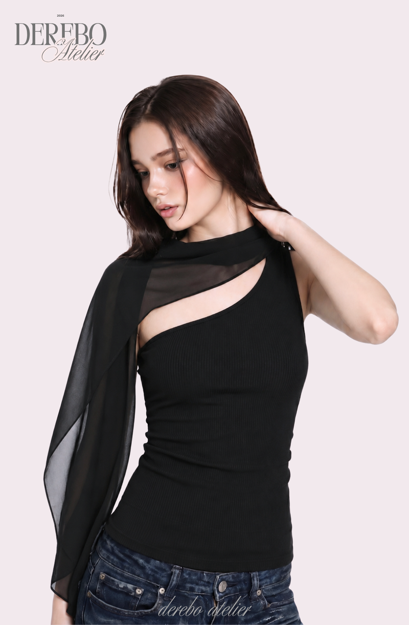 chiffon scarf unbalanced sleeveless top