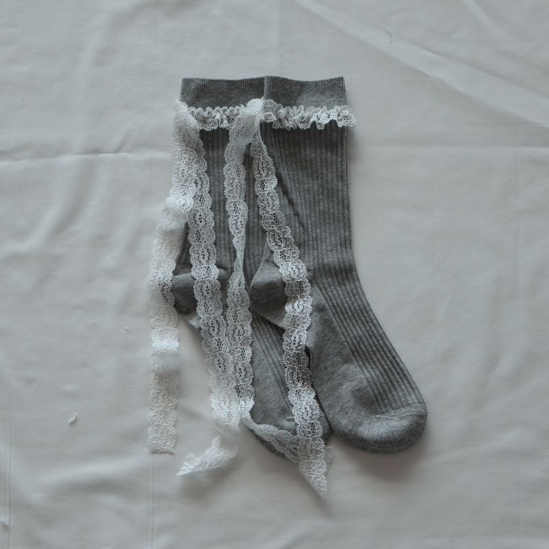 ［2PCS 1SET］DAINTY RIBBON LACE SOCKS