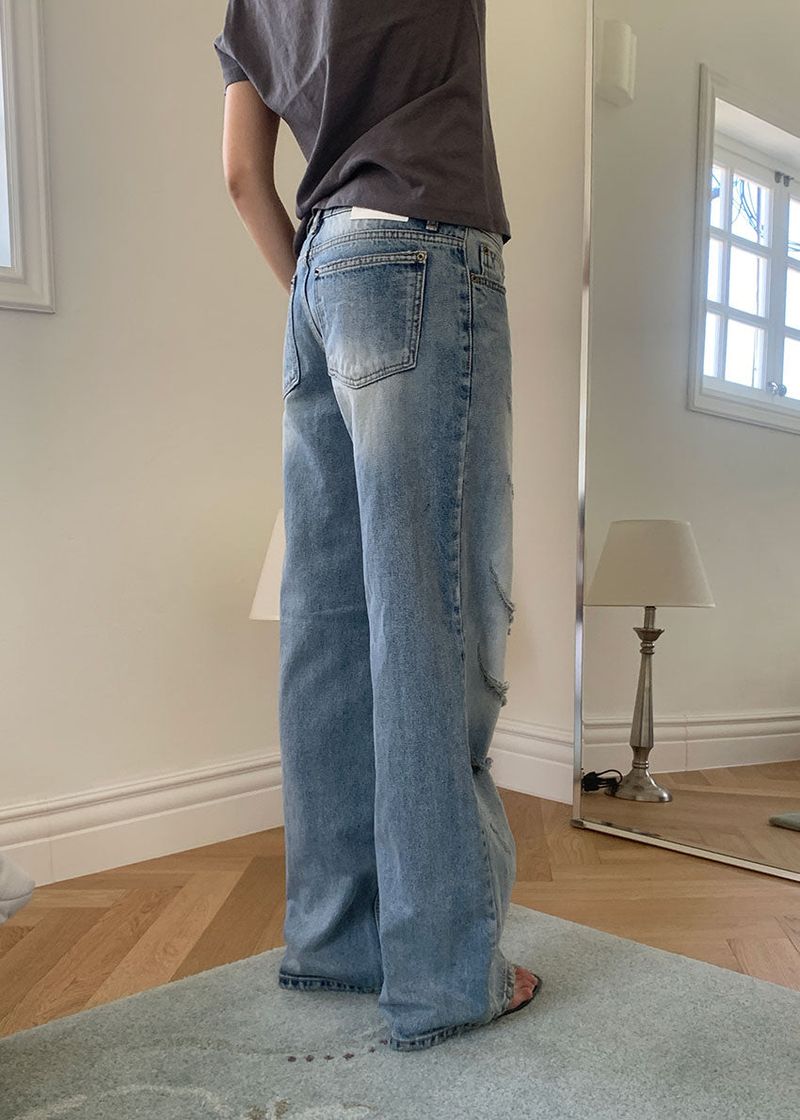 DAMAGE STRAIGHT DENIM (S-L)