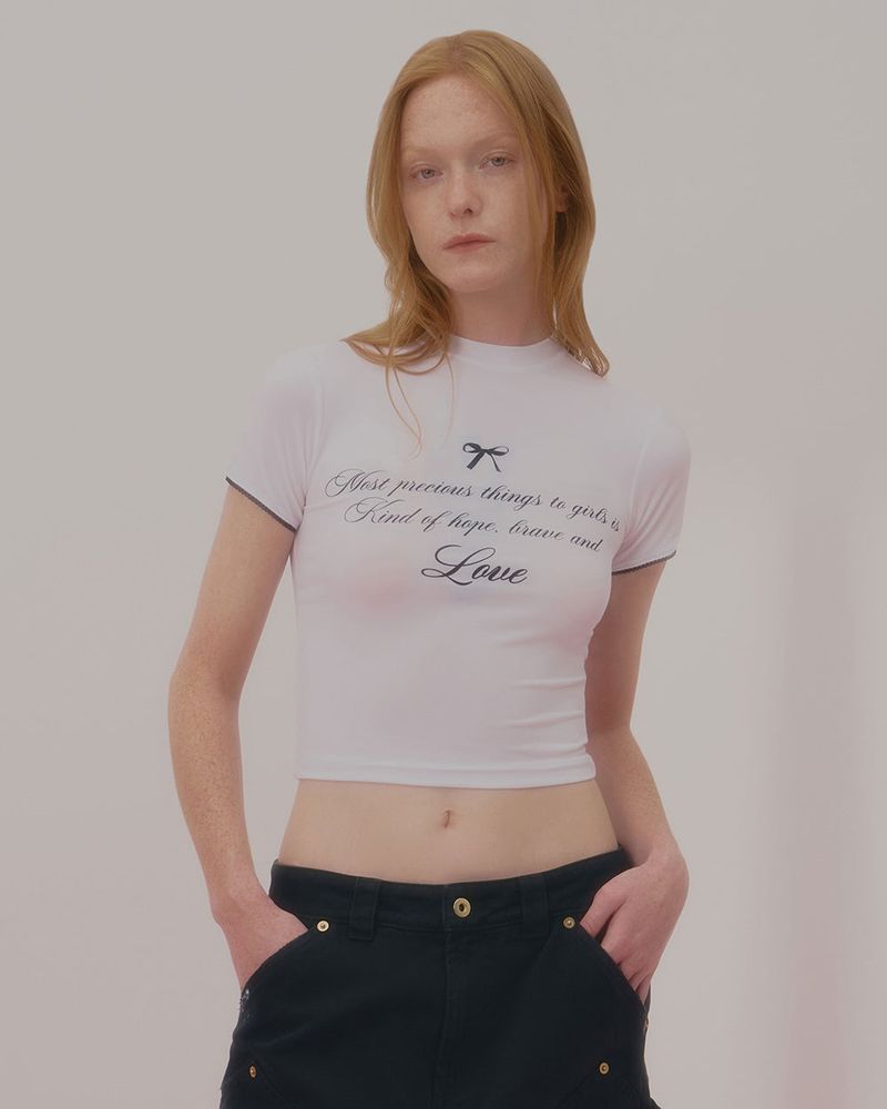 LOVE LACE CROP TSHIRT-WHITE
