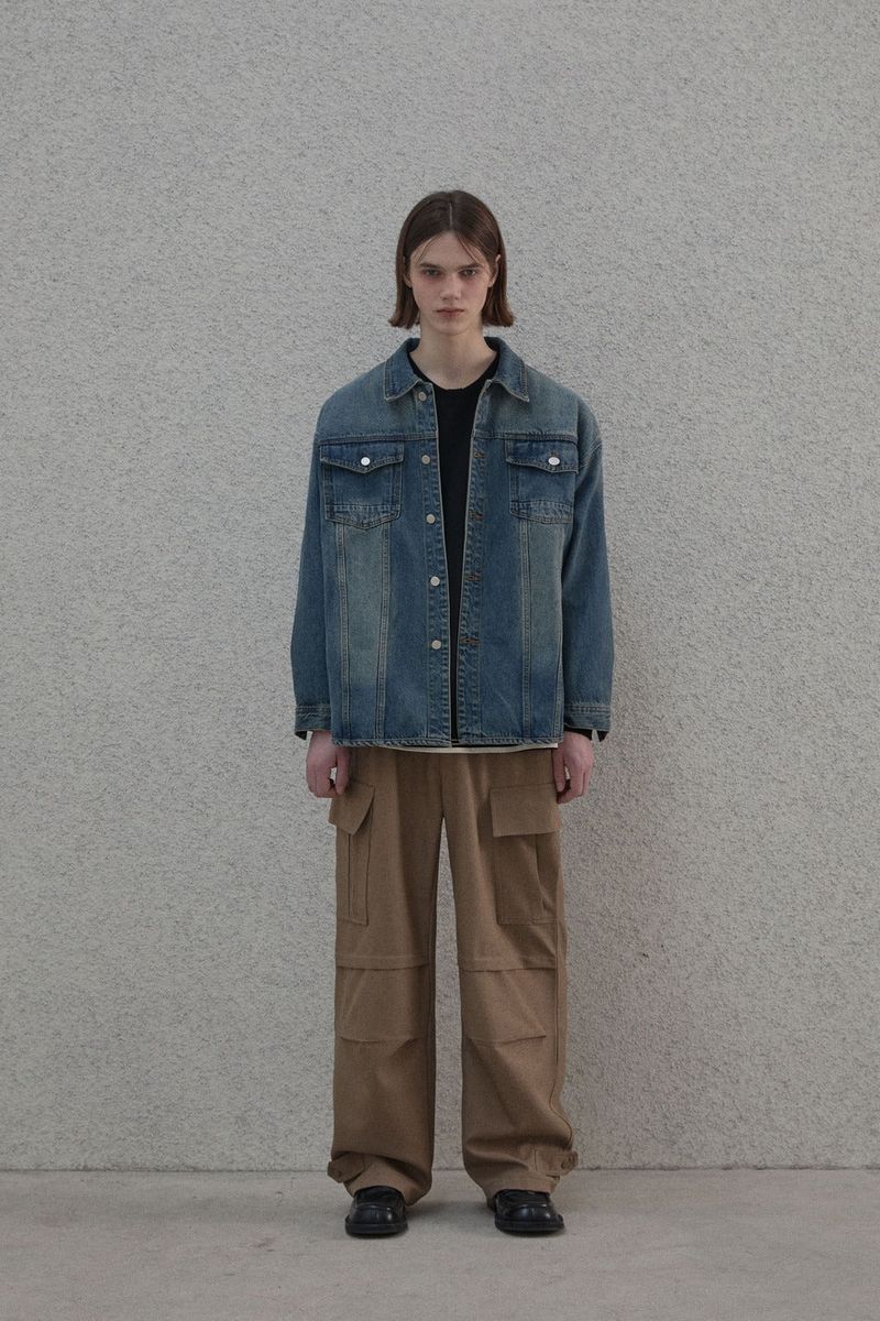 Sandwashed denim shirt jacket