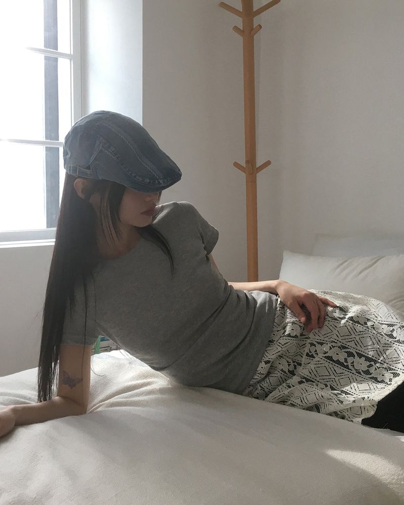 Solfer stripe denim hunting cap hat