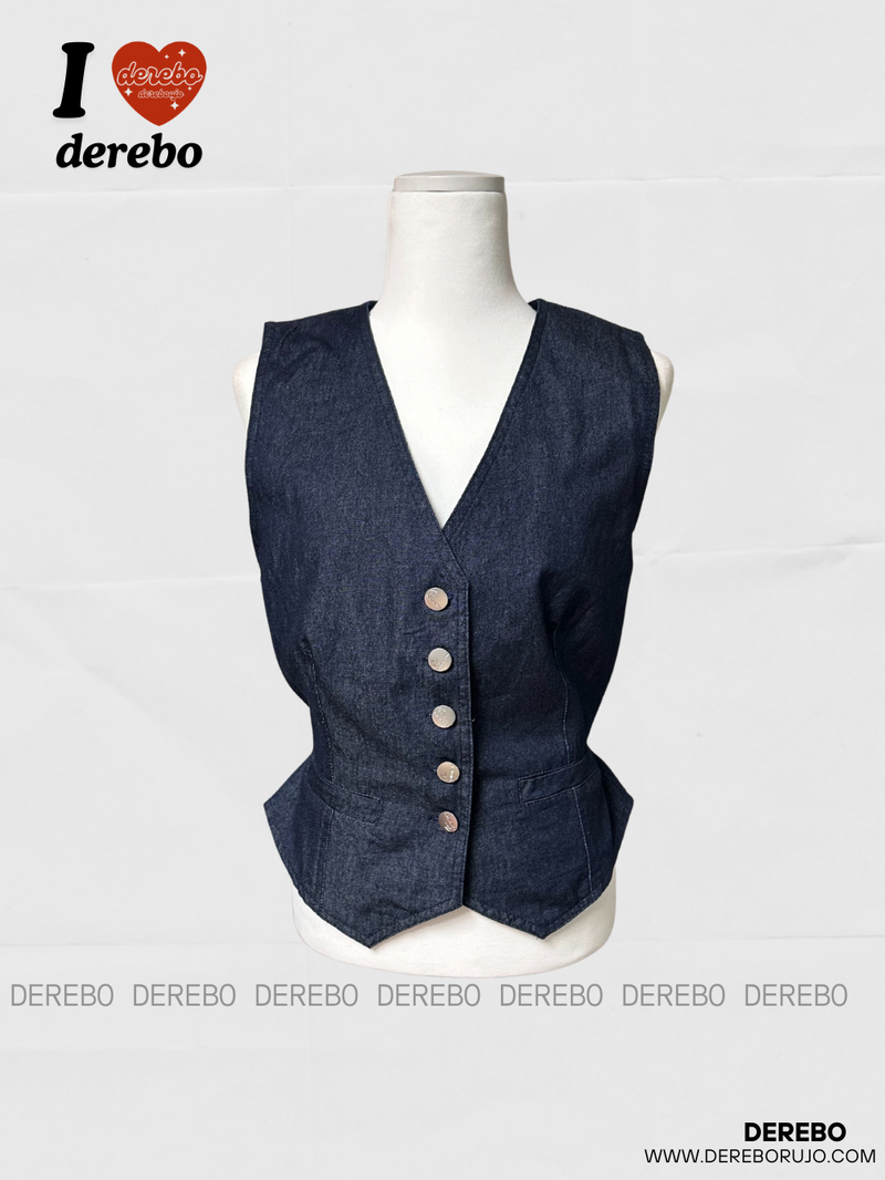 Dark blue denim vest pants two-piece