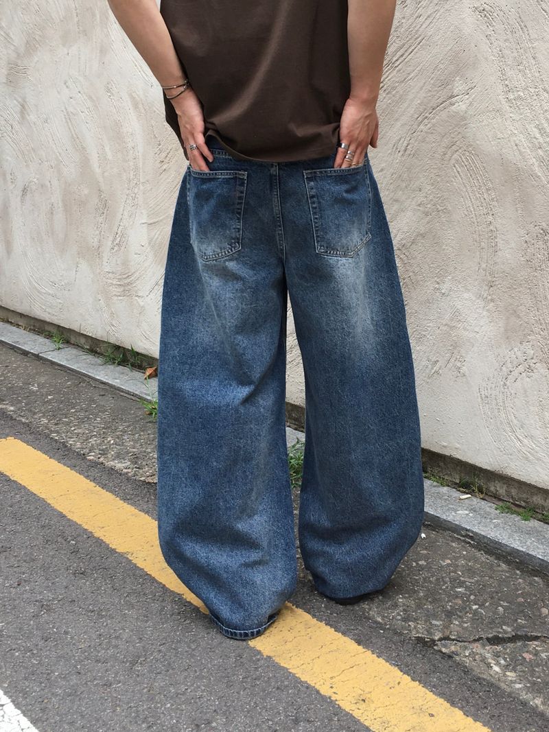 Star embroidered denim pants (middle blue)