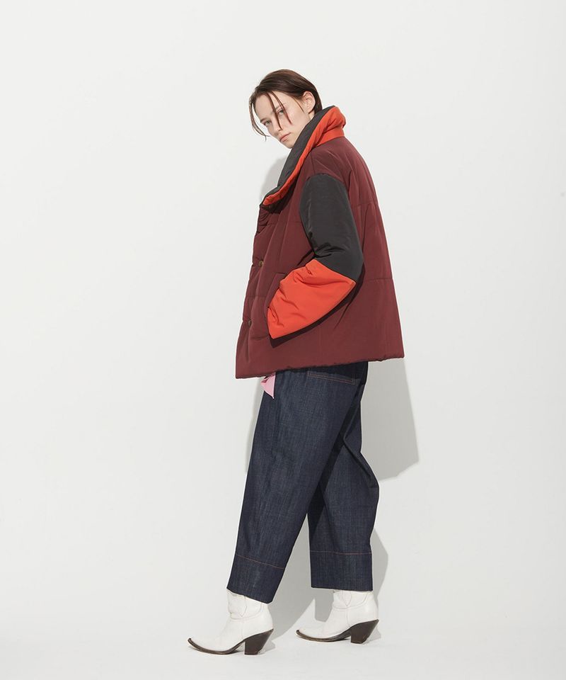 OVERSIZED PADDING BLOCK  JUMPER _ BURGUNDY+ORANGE