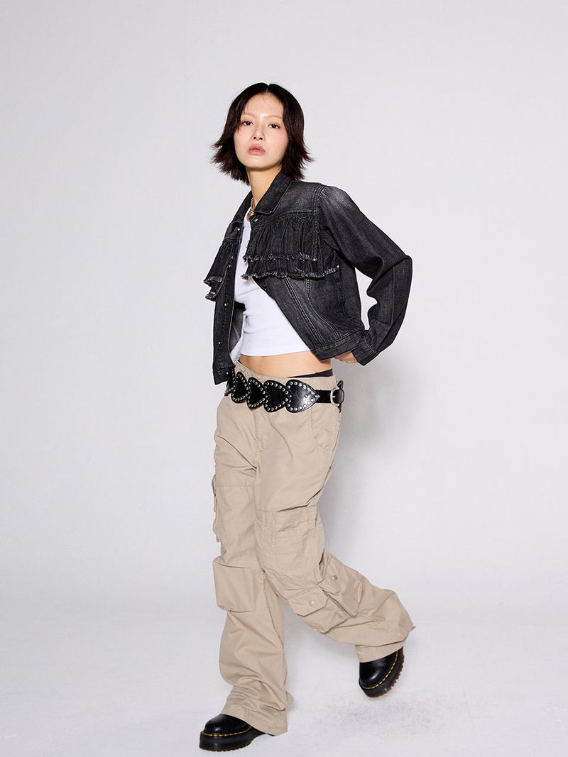 FRILL DENIM JACKET / BLACK