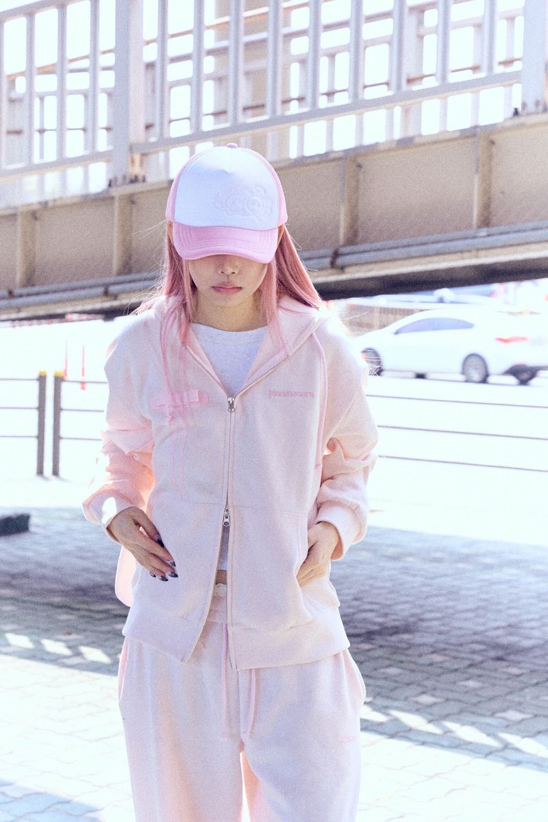 Ribbon bunny hood zip-up (soft pink)