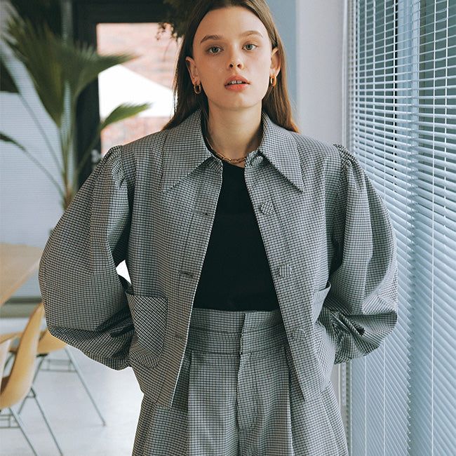 EYEYE（アイアイ）の「BONNIE PUFF CHECK JACKET_GRAY (EEOO1JKR02W)（Jackets/Outerwear）」