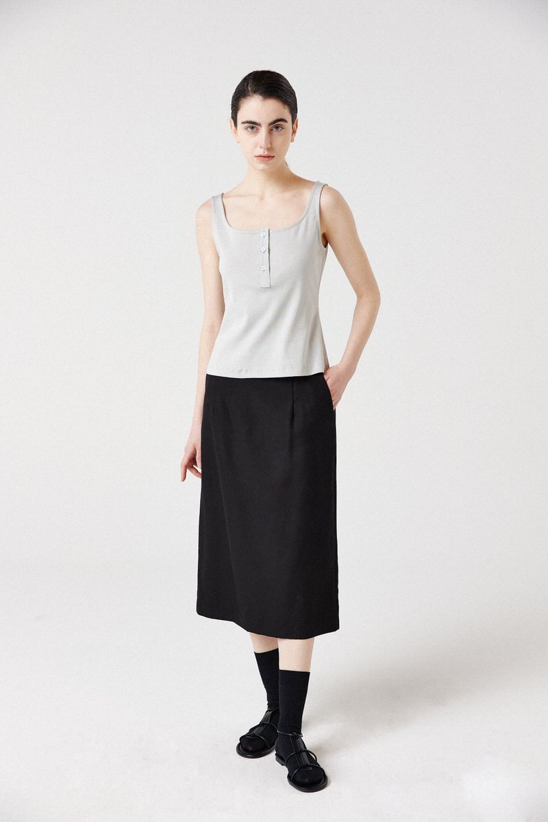 wool line midi skirt_black