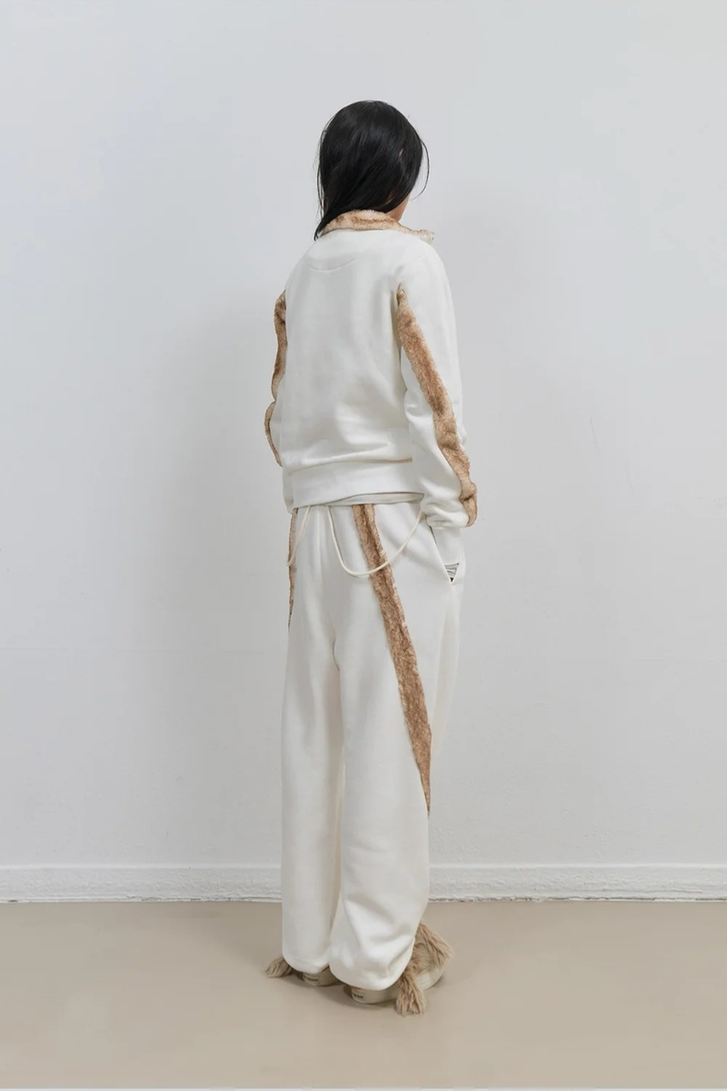 Fur Trim Jersey Zip-up / Ivory