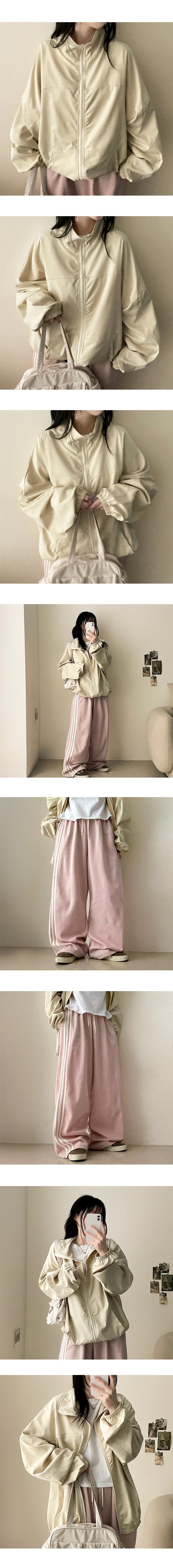 Ronnie Boxy High-Neck Slit Plain Windbreaker Jumper