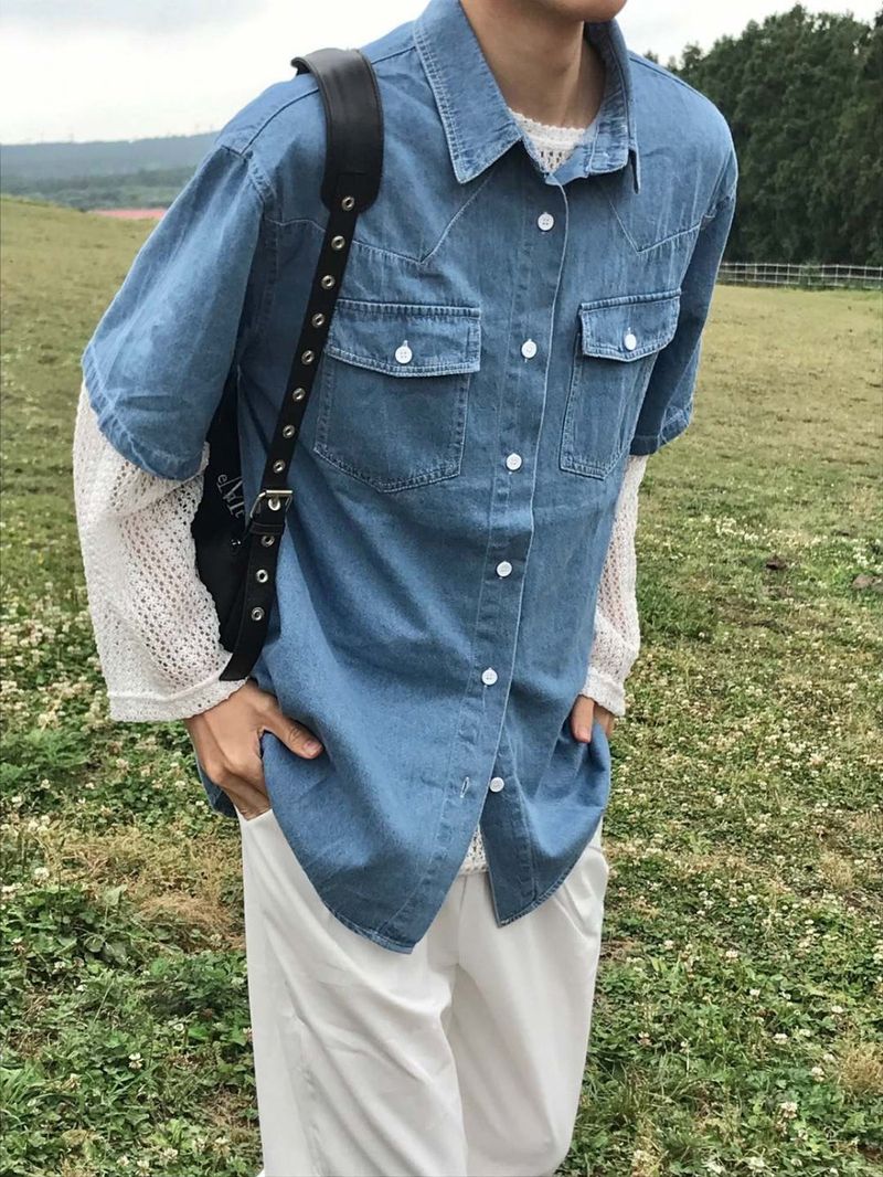 Kaven denim short sleeve shirts