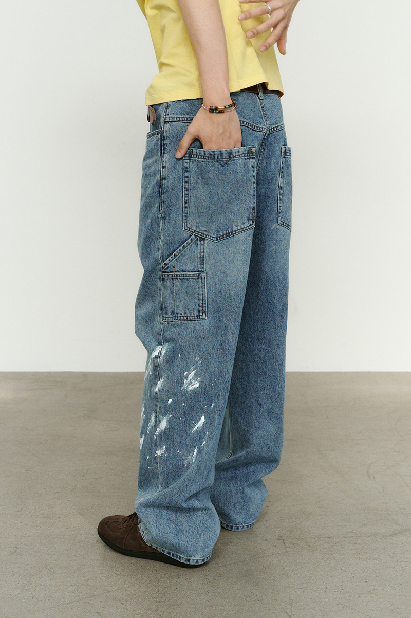Aged Splatter Carpenter Denim Pants(Washed Blue)