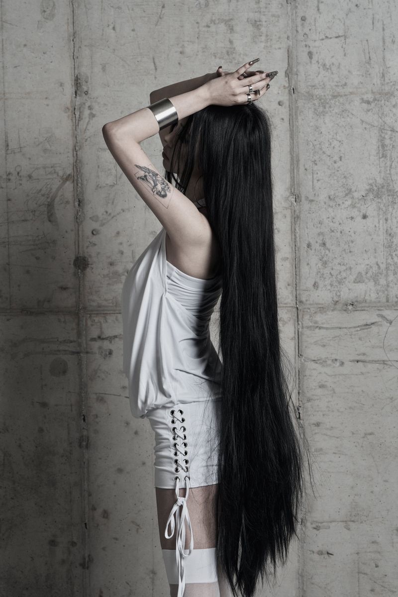[label] cowl-neck side lace-up one-piece WHITE