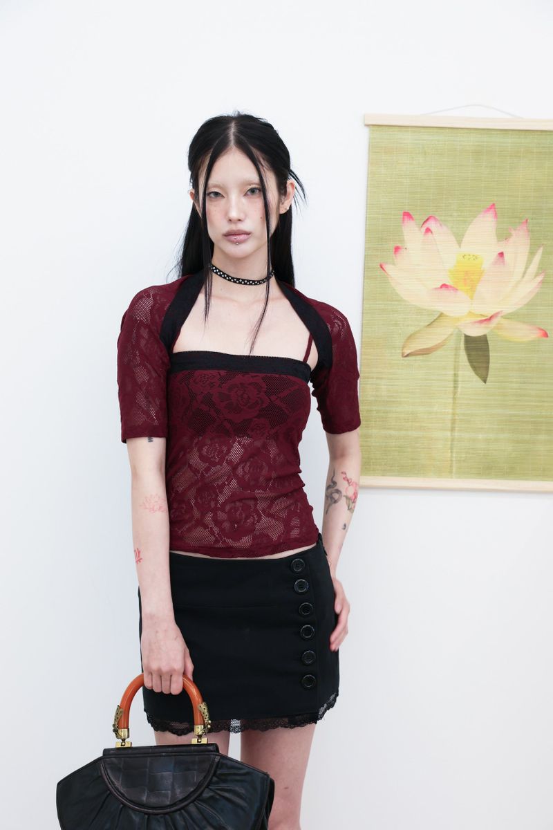 MIAE（ミアイ）の「[香]フローラル レース ノースリーブ＆ボレロ セット (Wine)（セットアップ）」