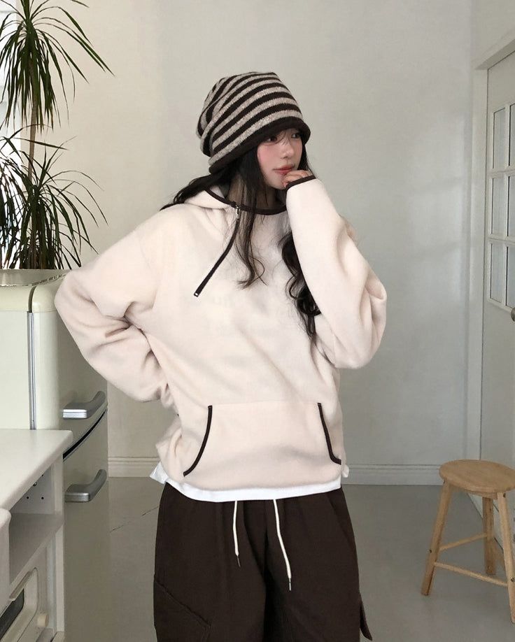 ストライプバックストラップウールビーニー