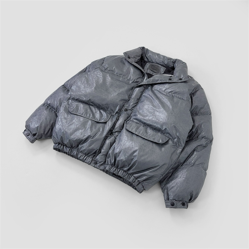 Cracked Nuptse Metallic Short Puffer Jacket