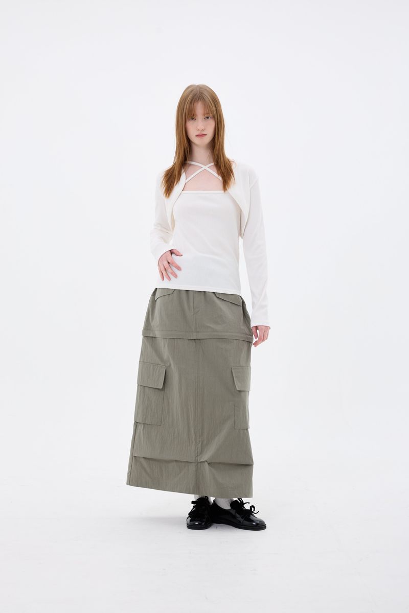 DOUBLE CUT CAGO SKIRT / KHAKI