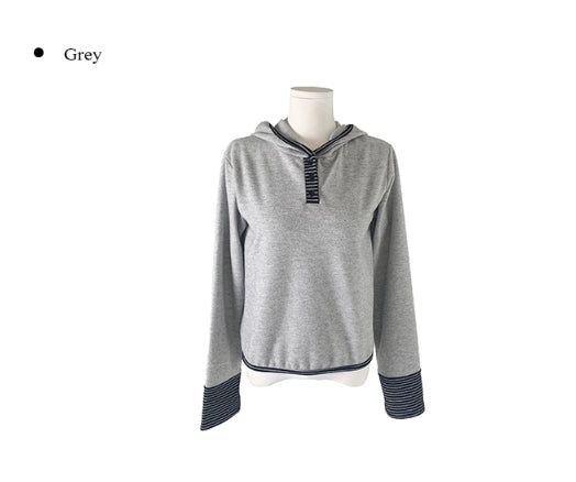 Chive Button Stripe Hood Brushed T-Shirt