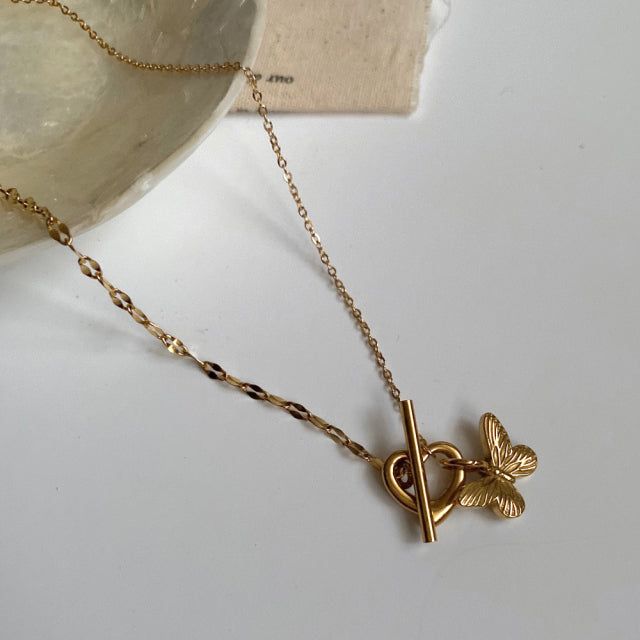 nna Heart Butterfly Toggle Bar Unique Necklace