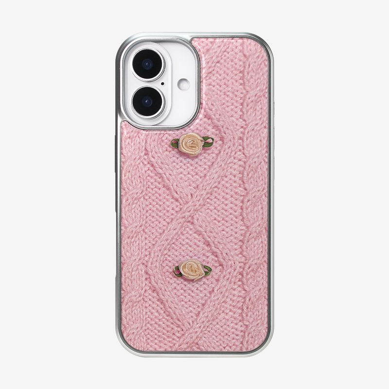 RIBBON ROSE KNIT EPOXY CASE _ PINK