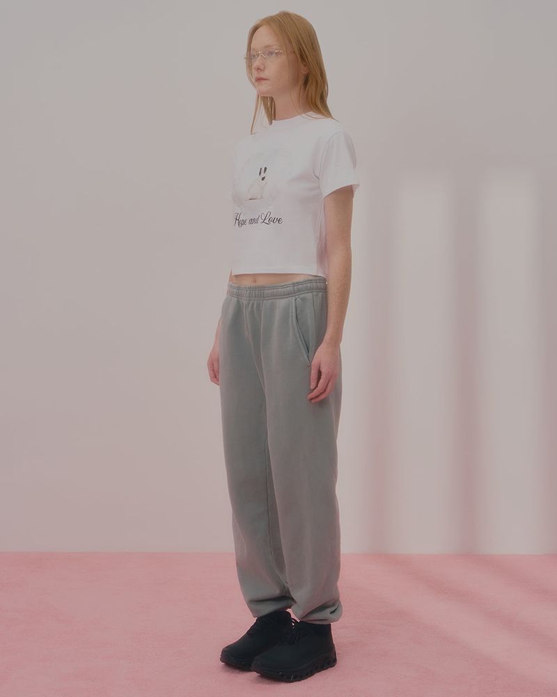 HEART RABBIT CROP TSHIRT-WHITE
