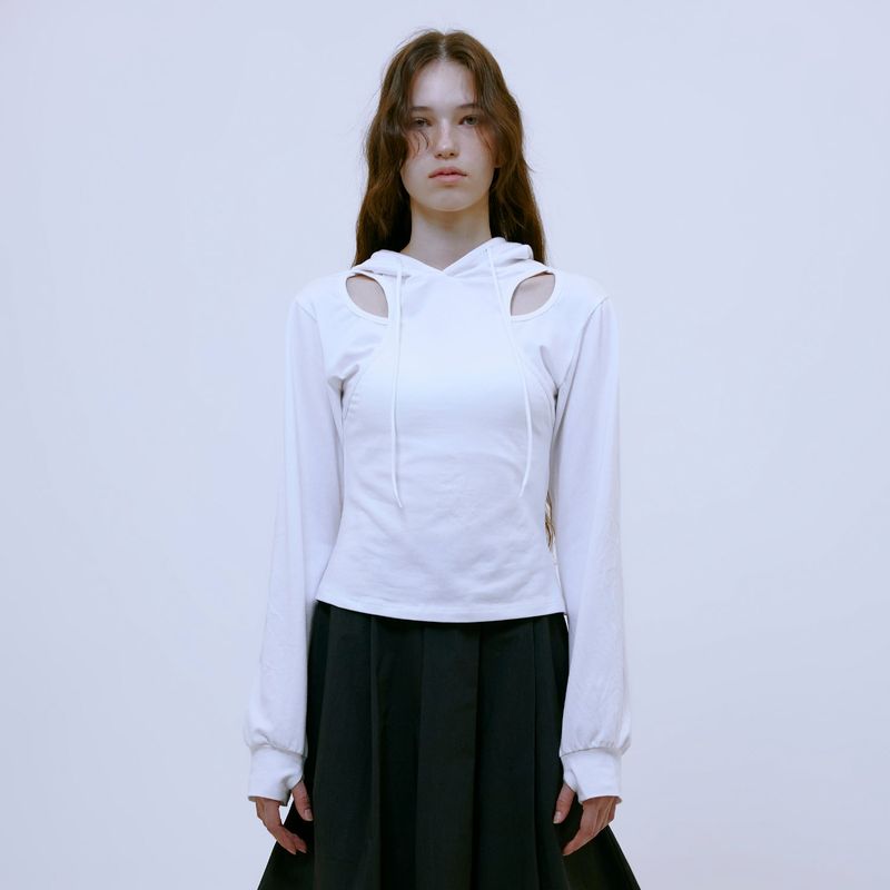 13MONTH(サーティーンマンス)の「Cut Out Slim Hoodie (WHITE)(Tops)」
