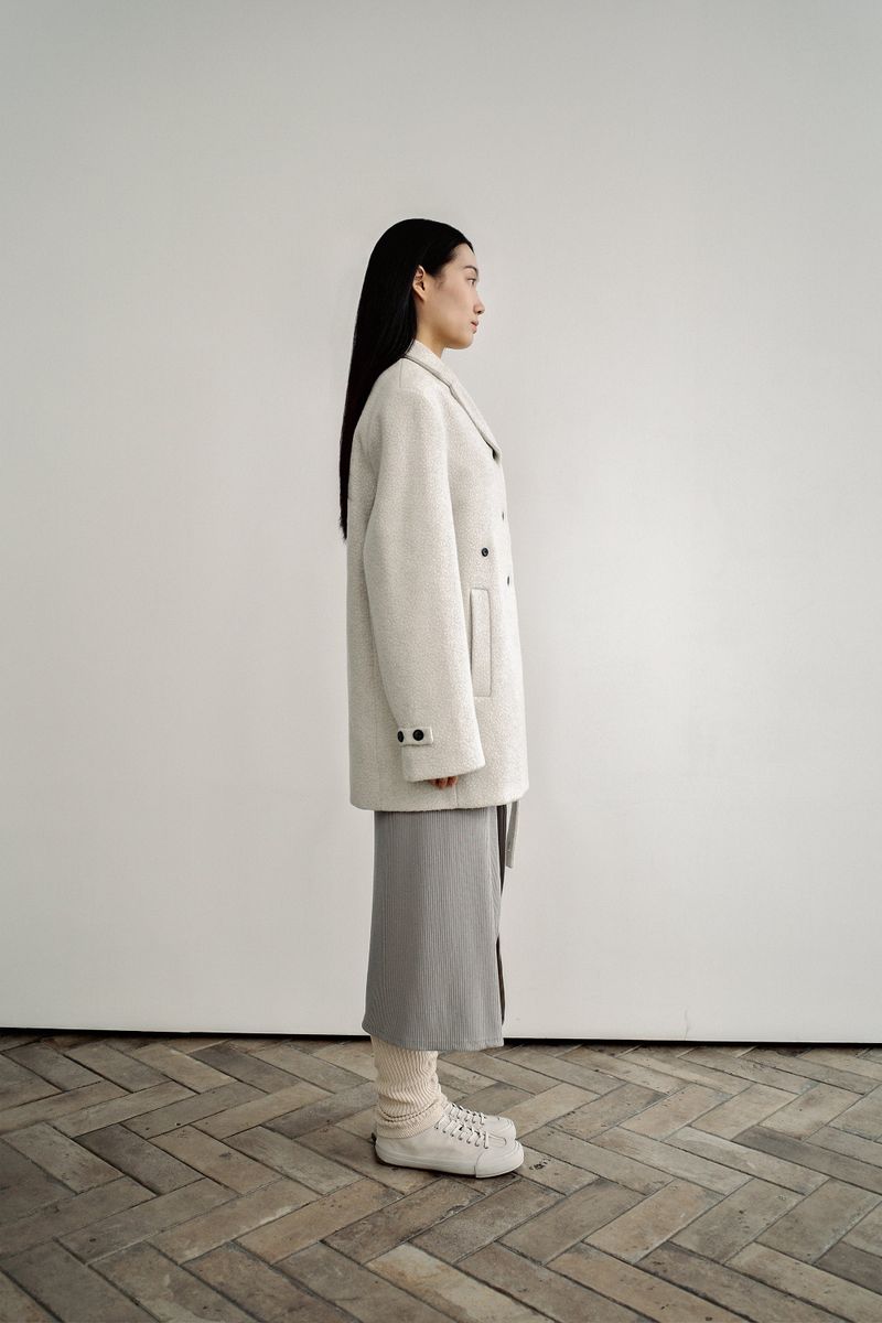 Fuzzy heavy wool coat, Light grey