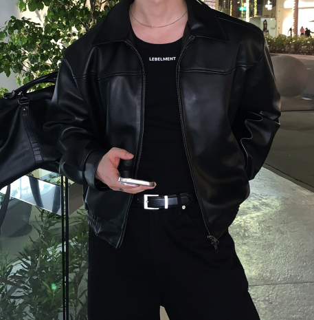 [ In-house ] Deep Black Premium Western Leather Blouson