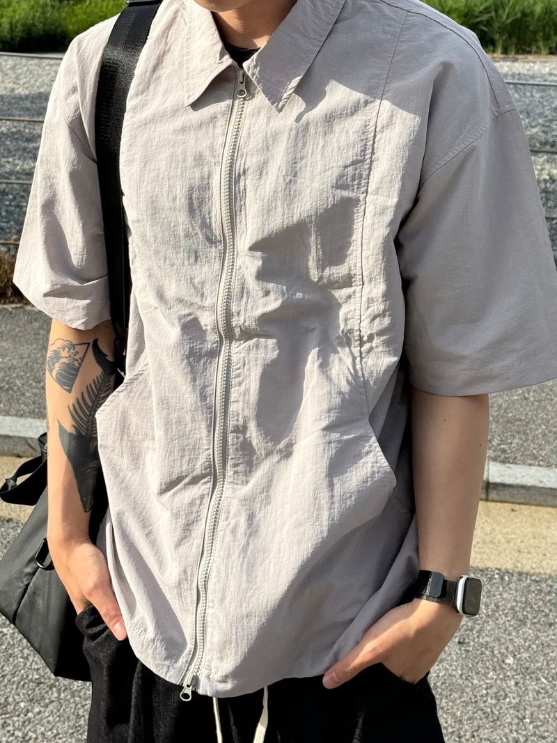 Factory nylon two way short sleeve zip-up jacket 2C
