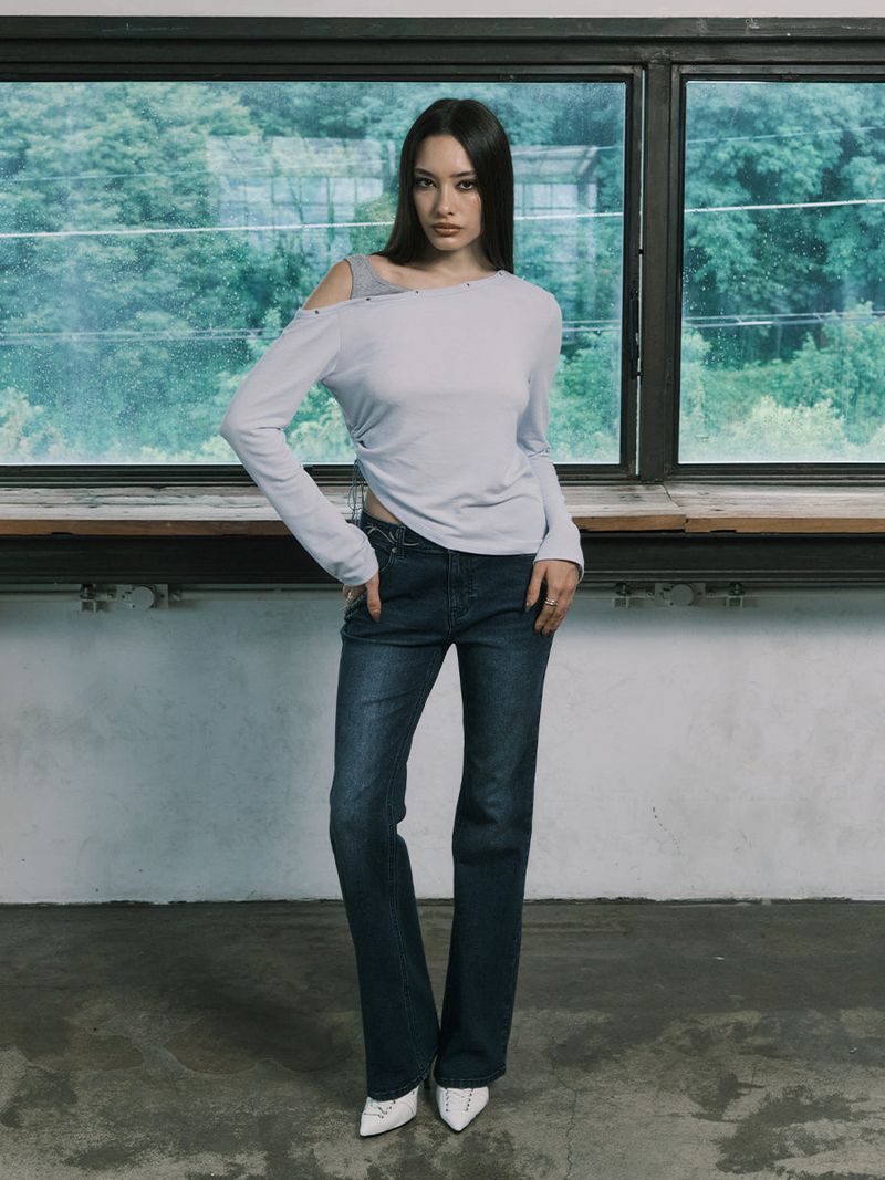 EYELET OFF SHOULDER L/S (LIGHT BLUE)