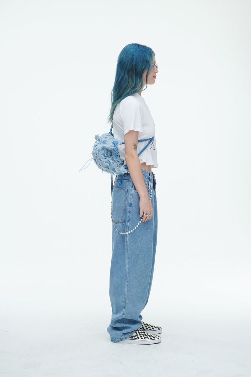 Checkerboard Denim Vagabond Bag Light Blue