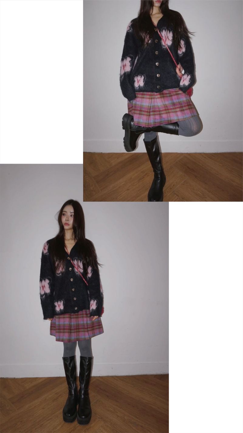 wool checkered midi wool skirt