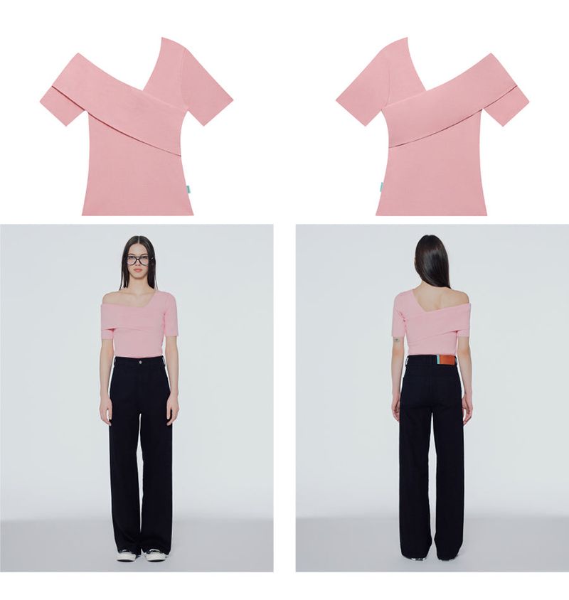 Short-sleeved sim one-shoulder sweater