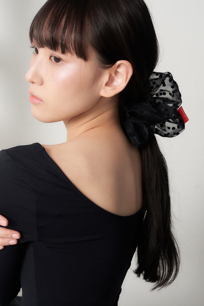 dot organdy hair scrunchie - black