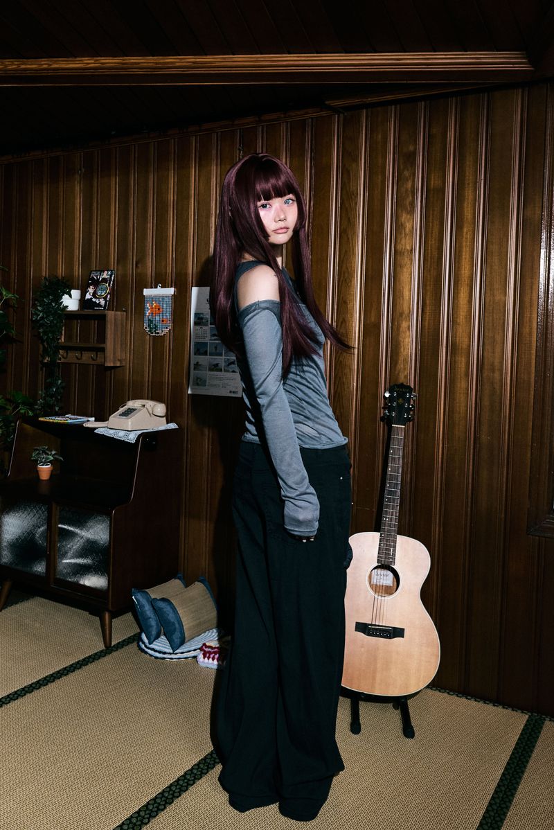 Check asymmetric button wide pants