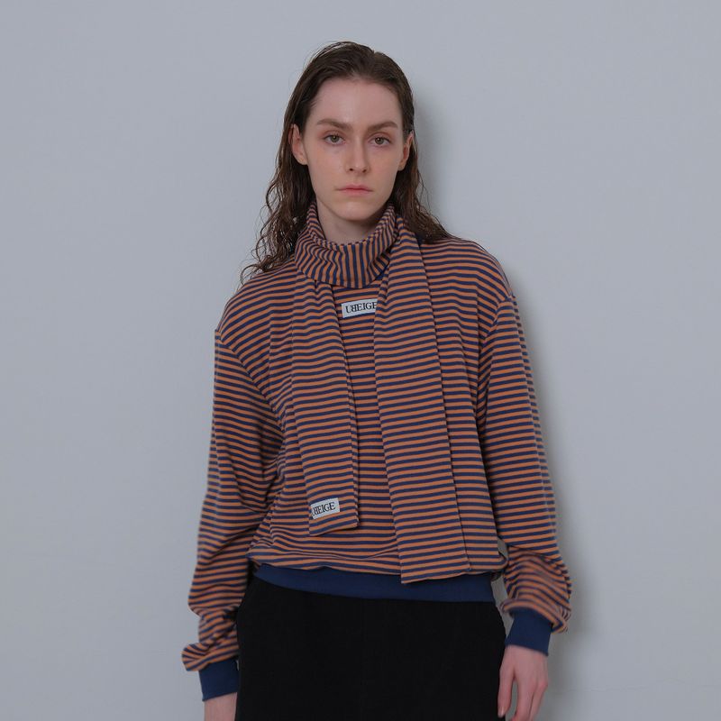 Orange/Navy Stripe Fleece Mufler