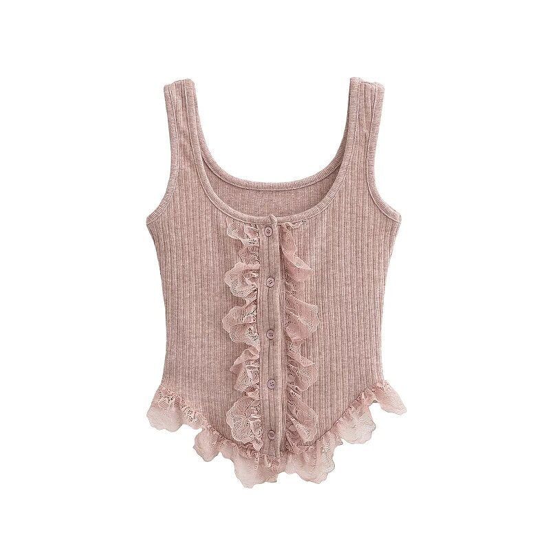 Brina Lace Ruffle Button Top