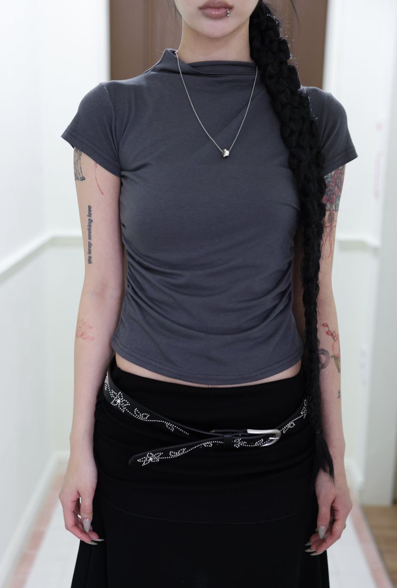 Half neck shirring T (3color)