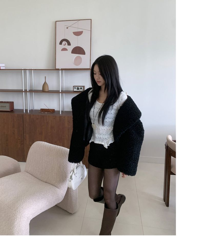Teddy Hug Fuzzy High Neck Fur Jacket