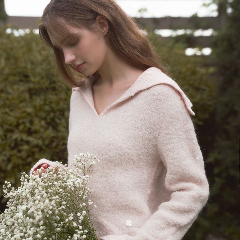 ALPACA BOUCLE SAILOR KNIT - PASTEL PINK